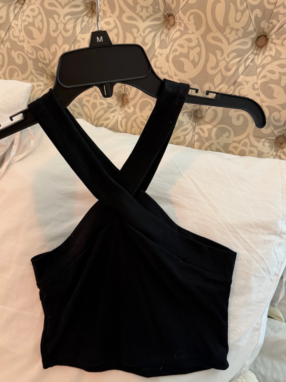 Black Ribbed Crisscross Crop Top